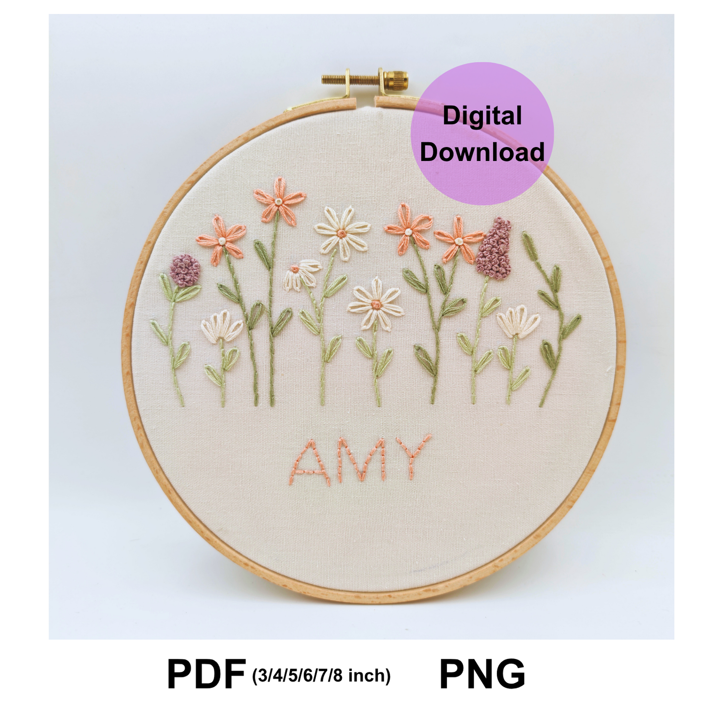 Custom Floral Embroidery Pattern PDF PNG | Personalized Name Embroidery Pattern | Beginner Hand Embroidery Design