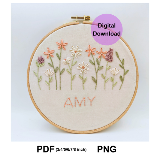 Custom Floral Embroidery Pattern PDF PNG | Personalized Name Embroidery Pattern | Beginner Hand Embroidery Design
