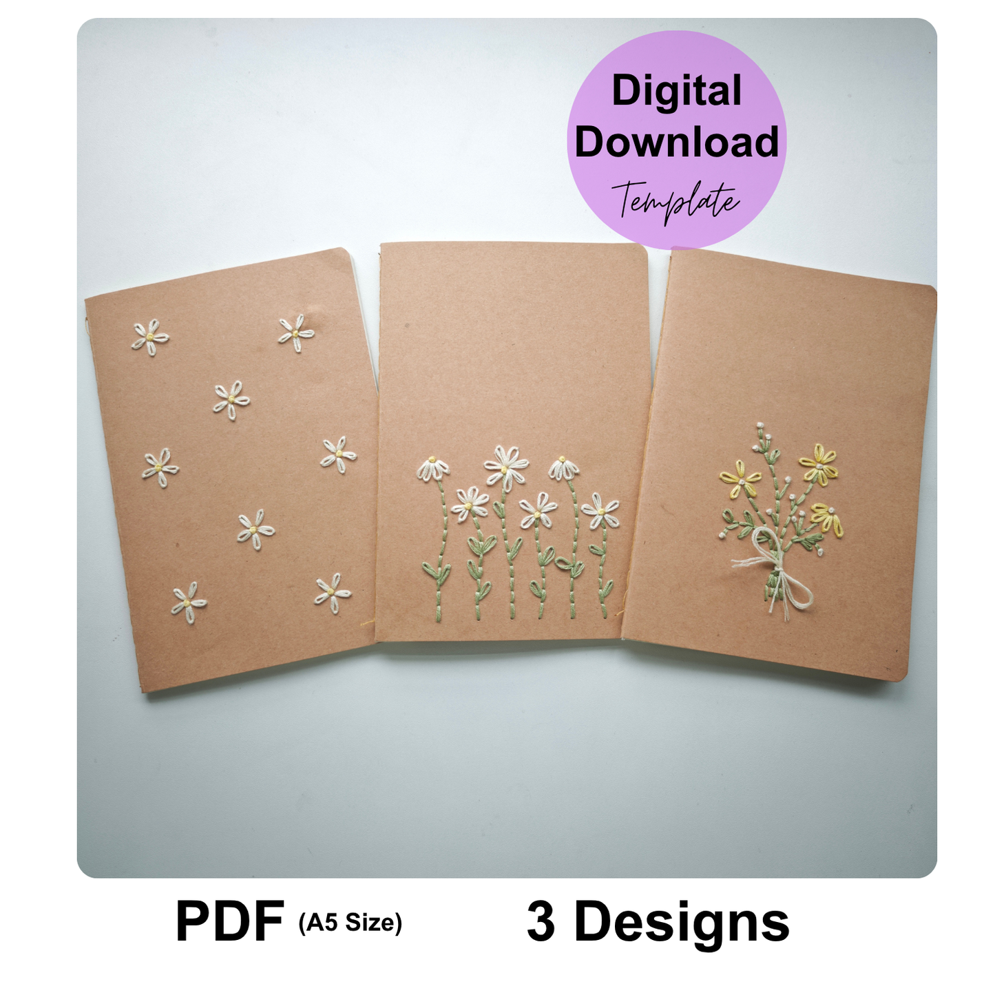 A5 Paper Embroidery Notebook Pattern PDF | Beginner-Friendly Hand Embroidery Design | Small Business Craft Idea Under $50