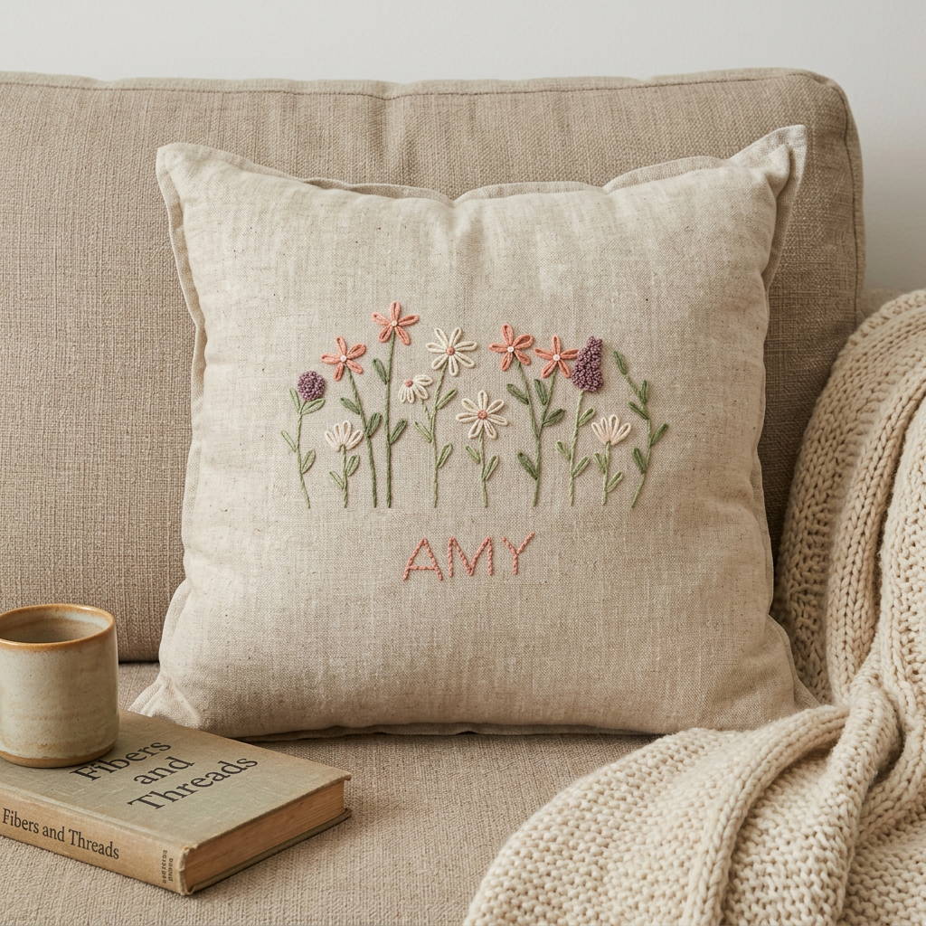 Custom Name Floral Hand Embroidery Kit for Beginners | Personalized DIY Hand Embroidery Kit | Linen denim tote bag kit | Pillow cover embroidery kit