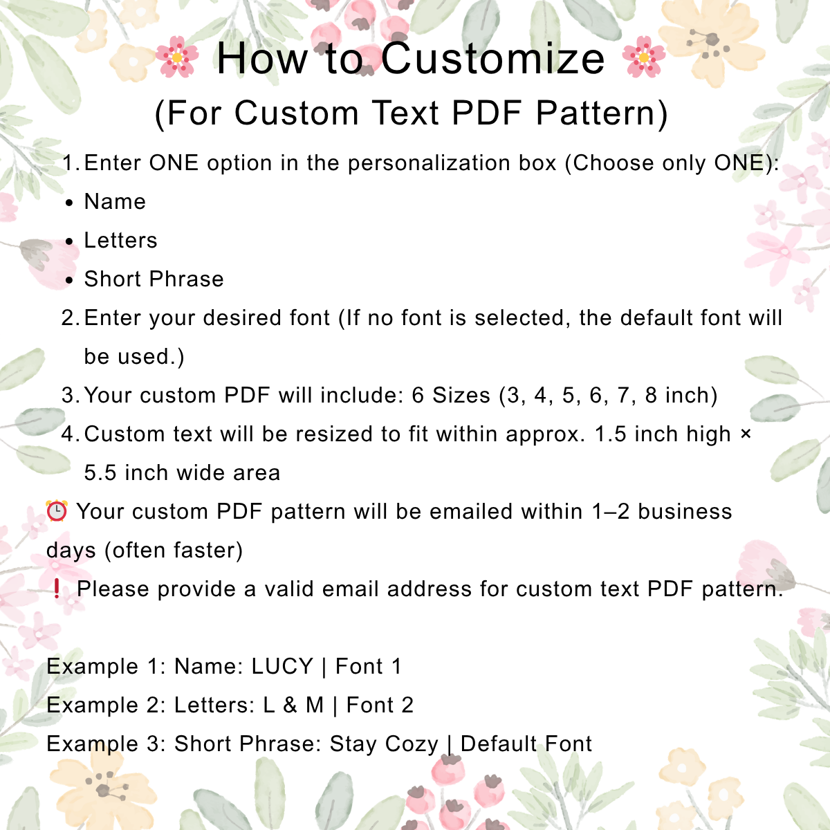 Custom Floral Embroidery Pattern PDF PNG | Personalized Name Embroidery Pattern | Beginner Hand Embroidery Design