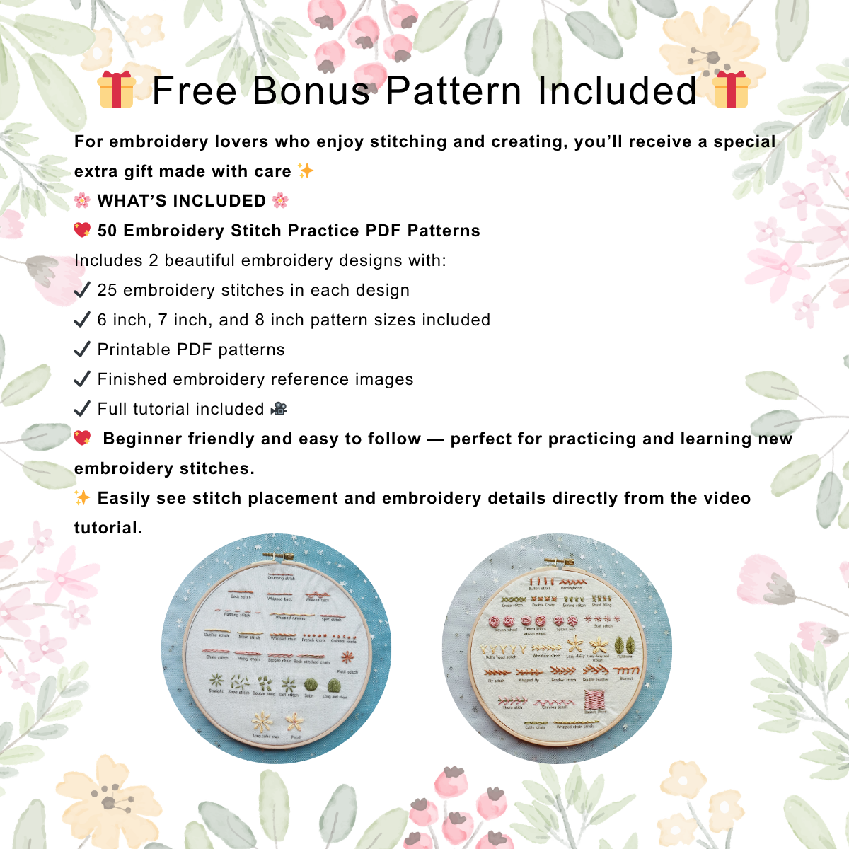 12 Birth Month Flower Embroidery Patterns PDF, Floral Hand Embroidery Pattern Bundle, Printable Stick and Stitch Embroidery Design for DIY