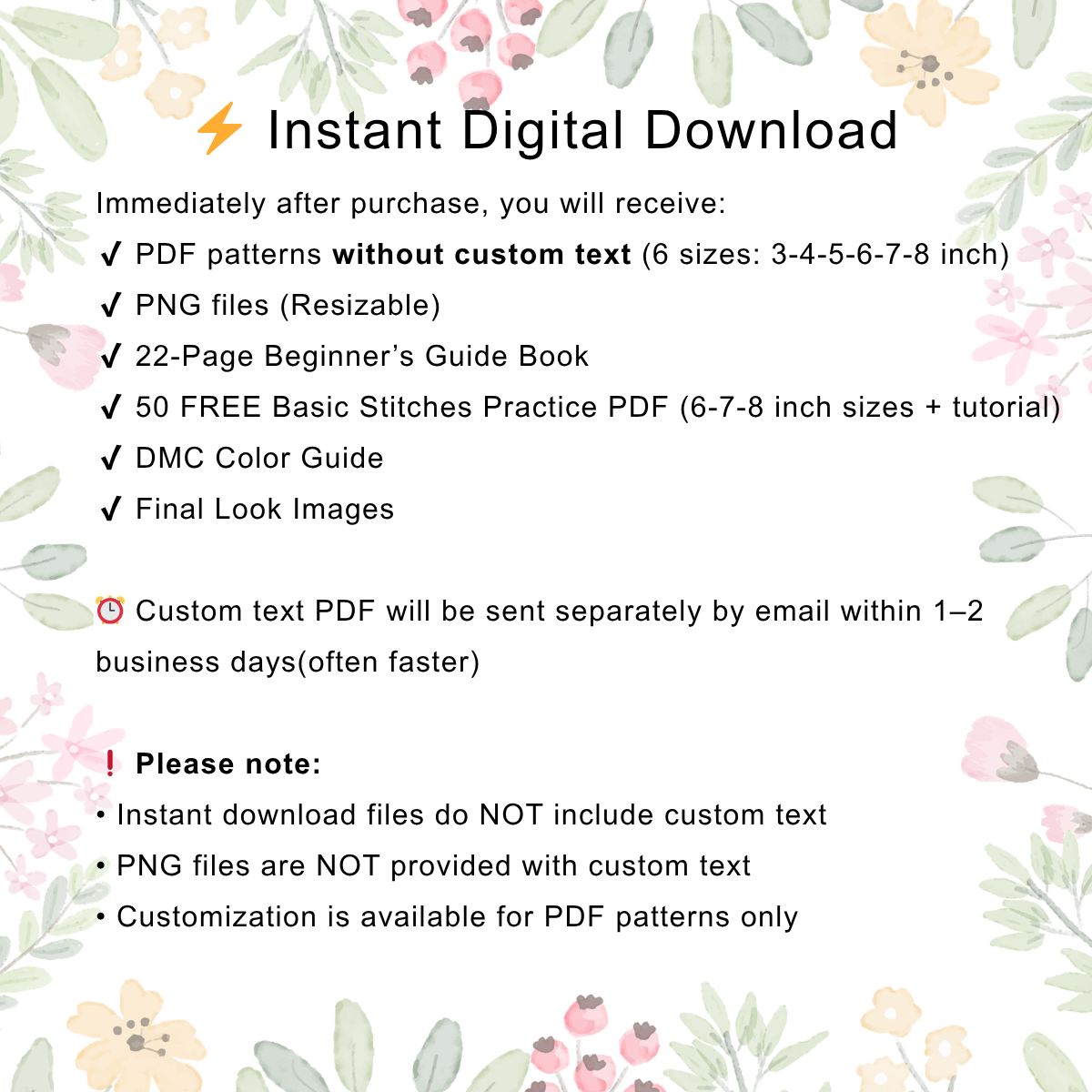 Custom Floral Embroidery Pattern PDF PNG | Personalized Name Embroidery Pattern | Beginner Hand Embroidery Design