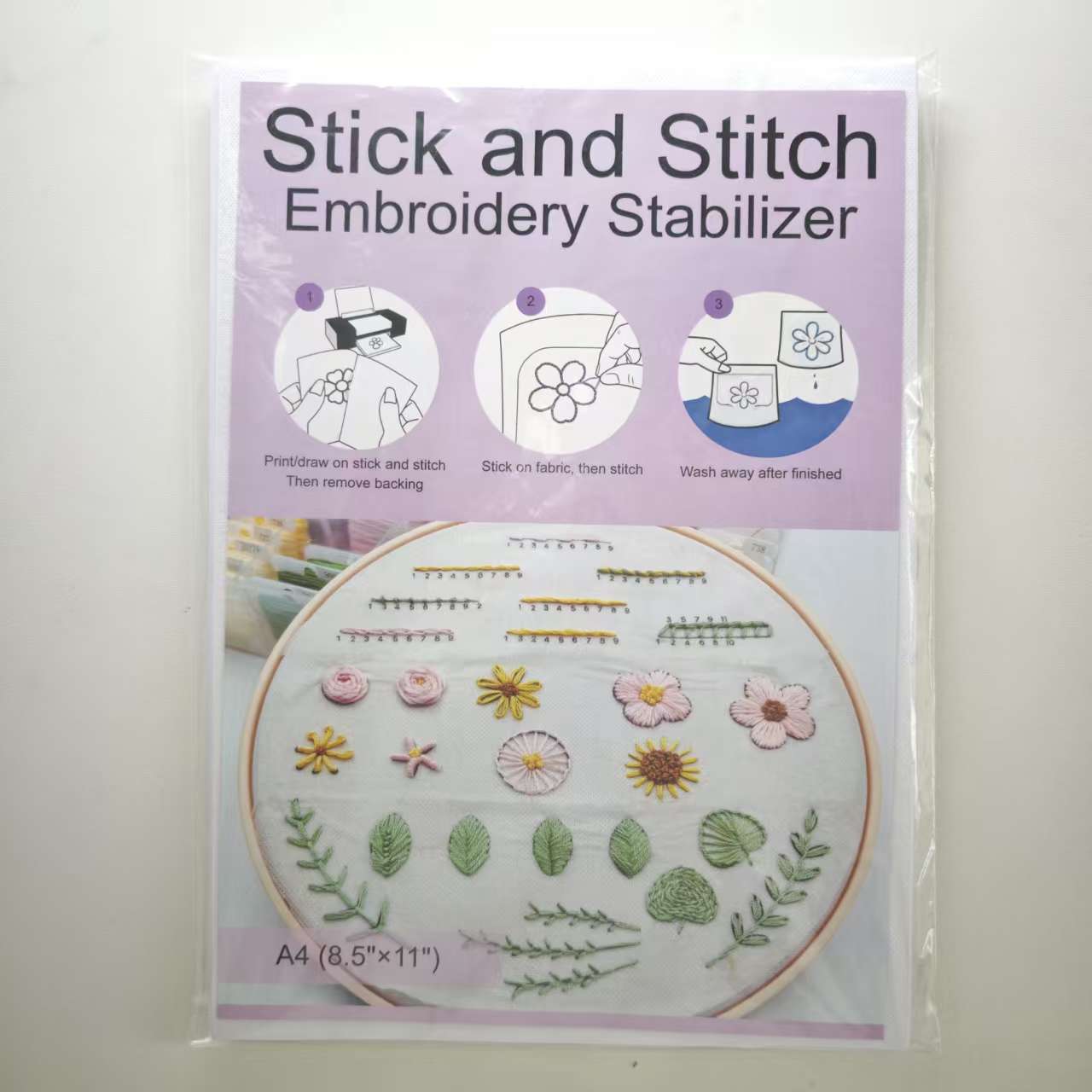 Water Soluble Stick & Stitch Embroidery Stabilizer | Printable Wash Away Transfer Paper for Hand & Machine Embroidery | A4 & A3 Sizes (10 Sheets)