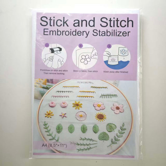 Water Soluble Stick & Stitch Embroidery Stabilizer | Printable Wash Away Transfer Paper for Hand & Machine Embroidery | A4 & A3 Sizes (10 Sheets)